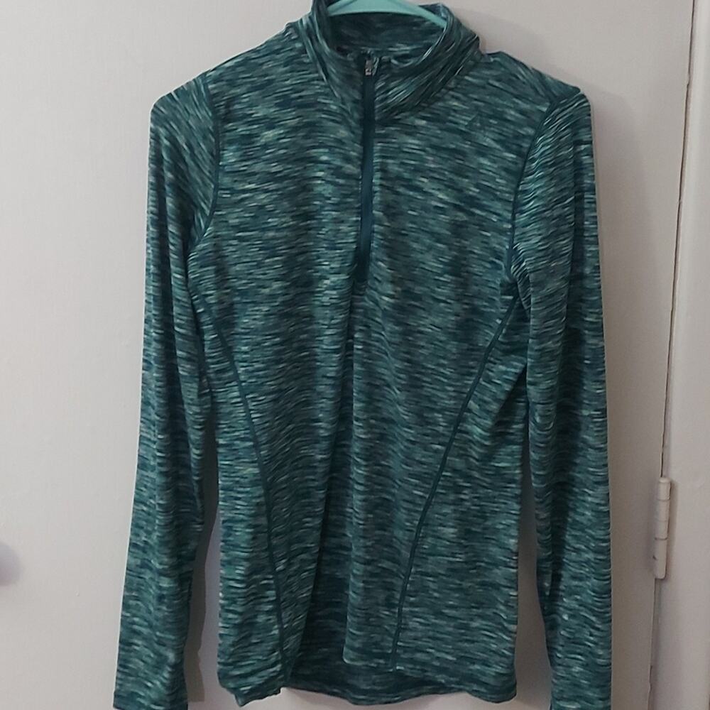 Reebok Mock Turtleneck Zip Workout Top Green/Gray XS Activewear Athleisure Comfy